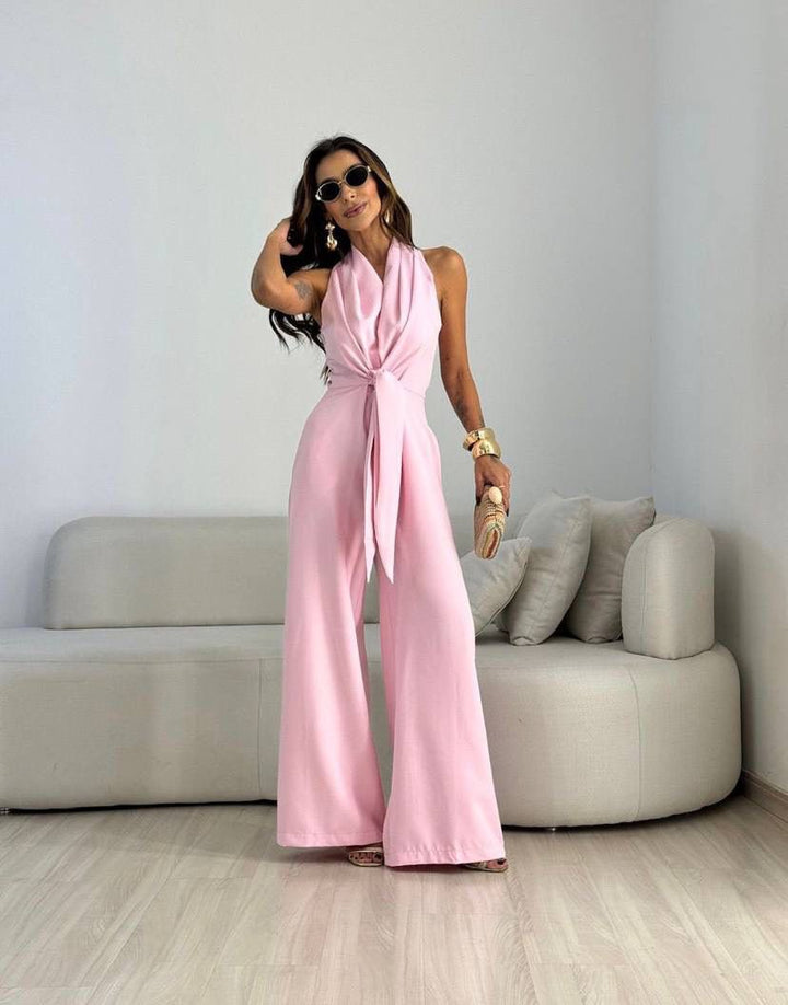 Kamwi - Tuta Elegante Con Scollo Drappeggiato E Pantaloni a Gamba Larga
