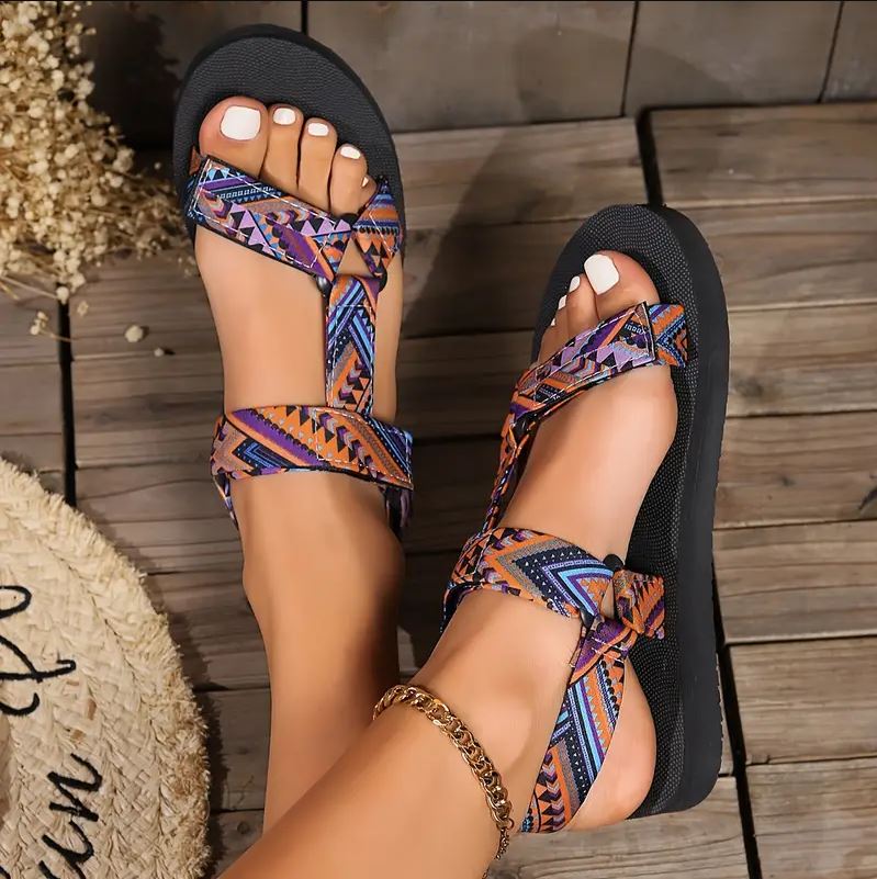 Maryane - Sandali Con Plateau e Chiusura in Velcro Fantasia