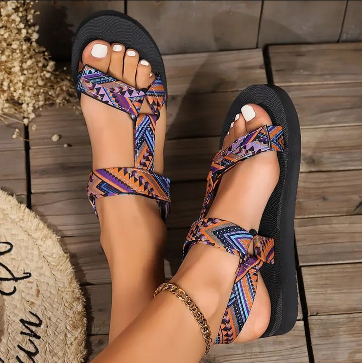 Maryane - Sandali Con Plateau e Chiusura in Velcro Fantasia