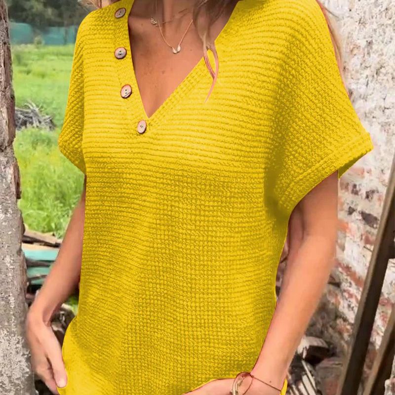 Lindse - Elegante Corto Manica Scollo A V In Alto