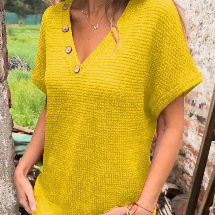 Lindse - Elegante Corto Manica Scollo A V In Alto