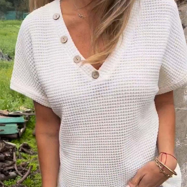 Lindse - Elegante Corto Manica Scollo A V In Alto