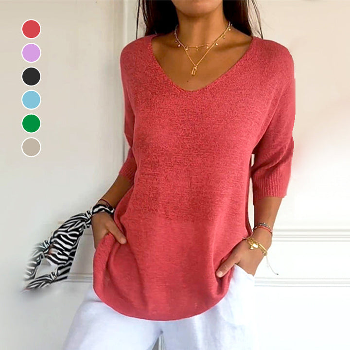 Anjela - Camicia Casual In Maglia Con Scollo a V