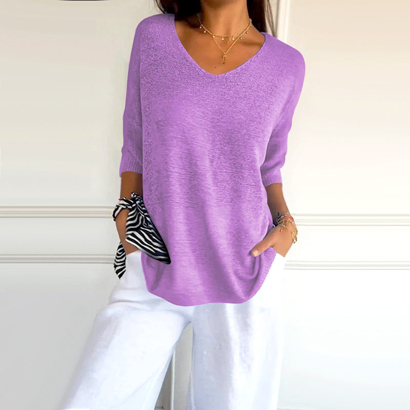 Anjela - Camicia Casual In Maglia Con Scollo a V