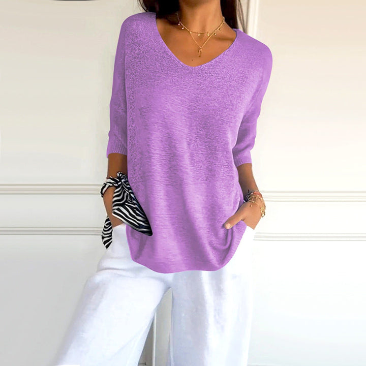 Anjela - Camicia Casual In Maglia Con Scollo a V