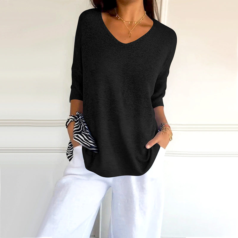 Anjela - Camicia Casual In Maglia Con Scollo a V