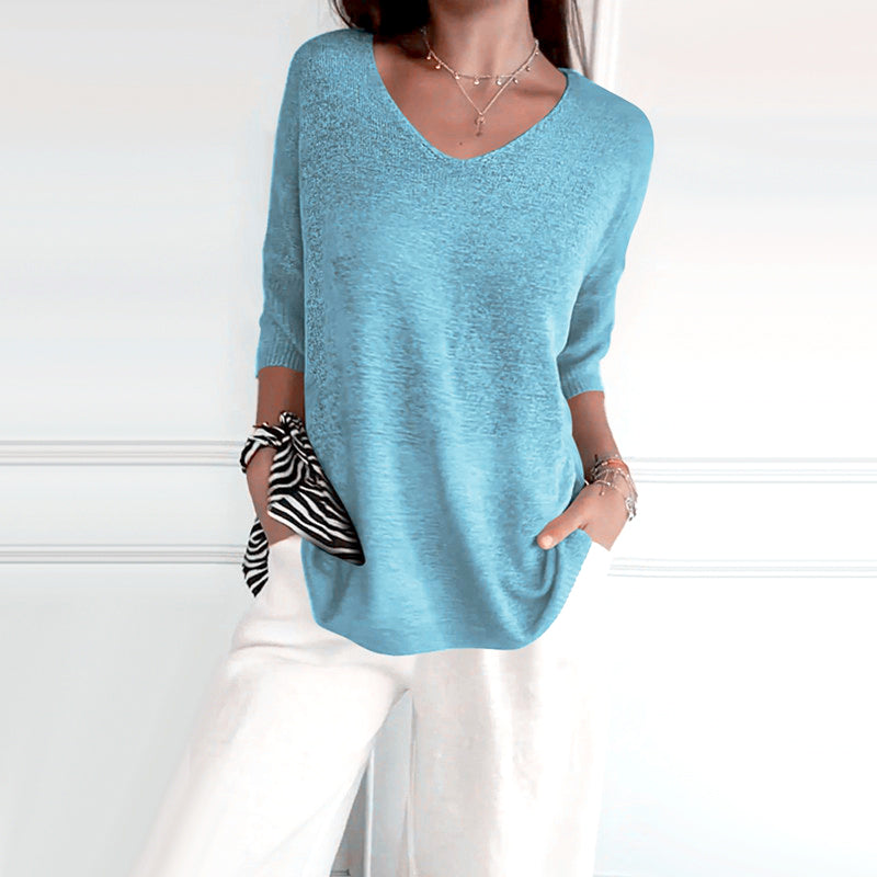 Anjela - Camicia Casual In Maglia Con Scollo a V