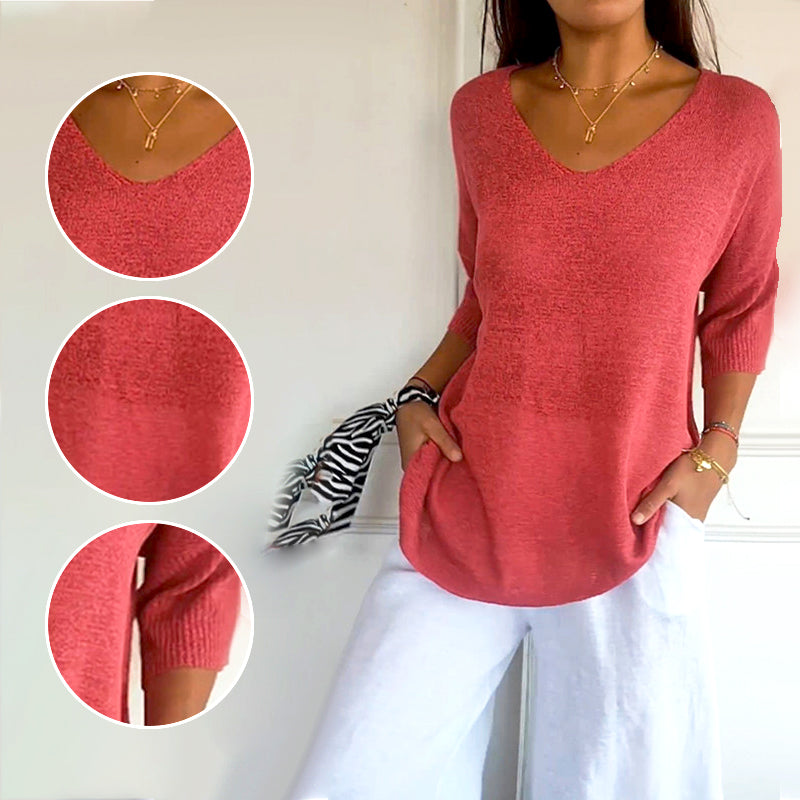 Anjela - Camicia Casual In Maglia Con Scollo a V