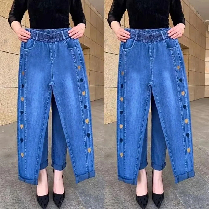 Norberta - Jeans Altamente Elastici con Motivo a Cuore