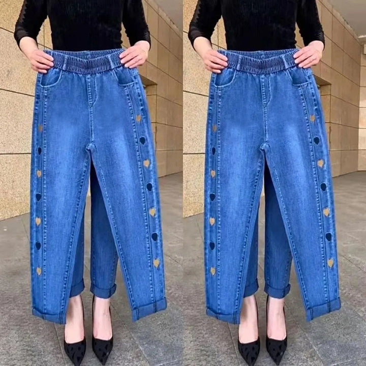 Norberta - Jeans Altamente Elastici con Motivo a Cuore
