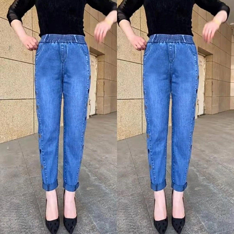 Norberta - Jeans Altamente Elastici con Motivo a Cuore