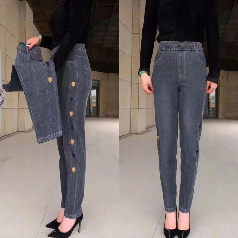 Norberta - Jeans Altamente Elastici con Motivo a Cuore