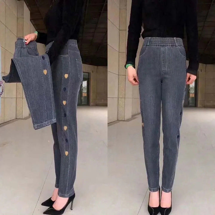 Norberta - Jeans Altamente Elastici con Motivo a Cuore
