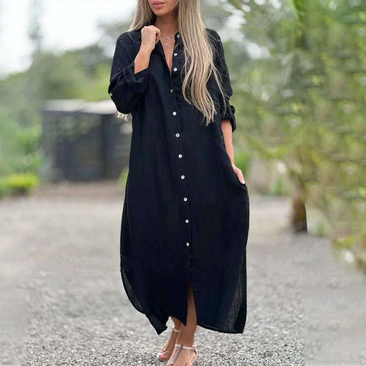 Alaina - Abito Casuale in Lino Con Bottoni Frontali