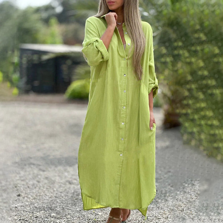 Alaina - Abito Casuale in Lino Con Bottoni Frontali