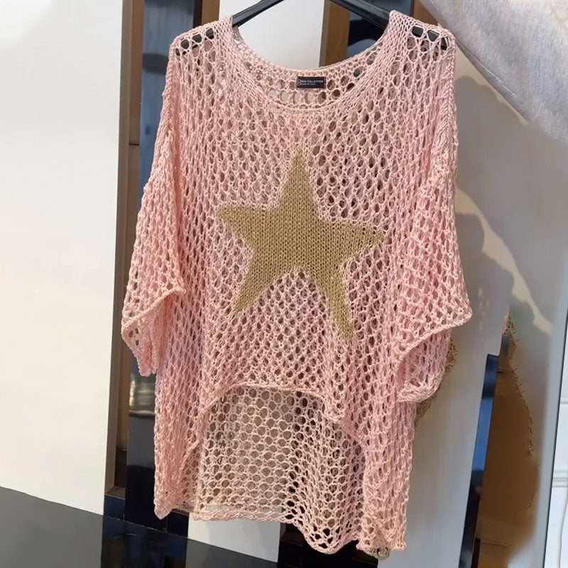 Marouso - Casual Tondo Collo Maglia Top In Rete