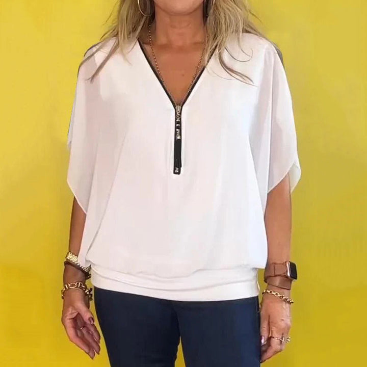 Shauna - Top Casual In Chiffon Con Zip Sullo Scollo