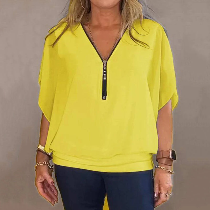 Shauna - Top Casual In Chiffon Con Zip Sullo Scollo