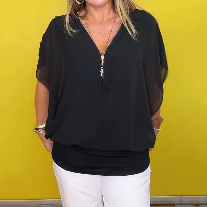 Shauna - Top Casual In Chiffon Con Zip Sullo Scollo