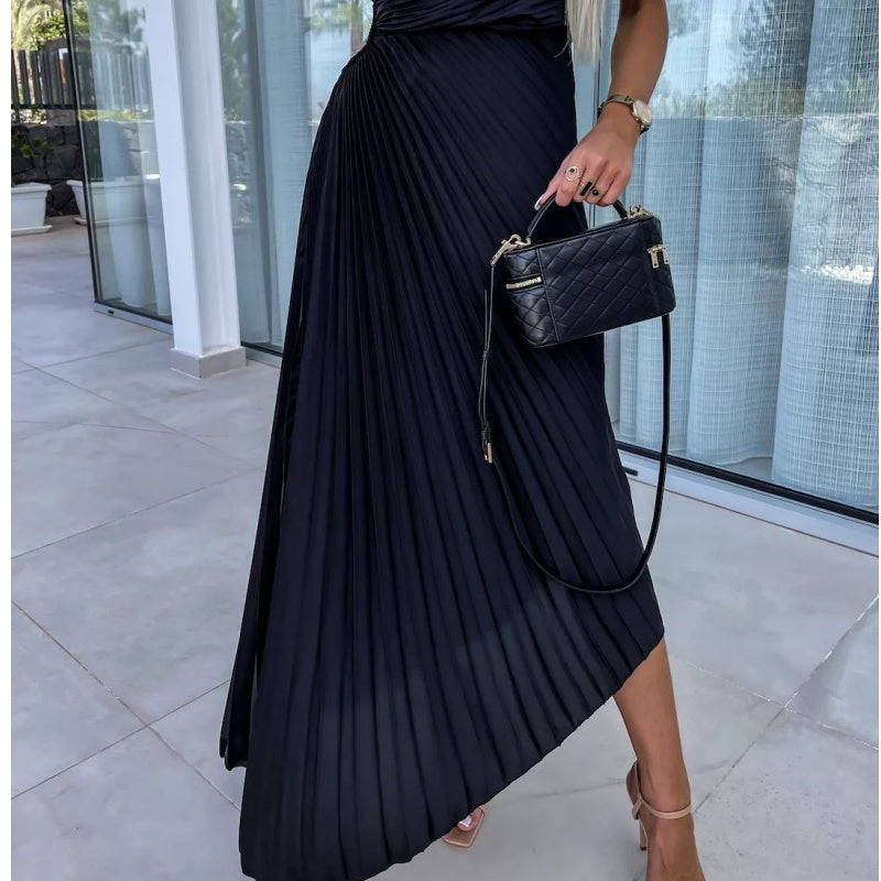 Breena - Elegante Abito Lungo Plissettato Con Spalla Scoperta