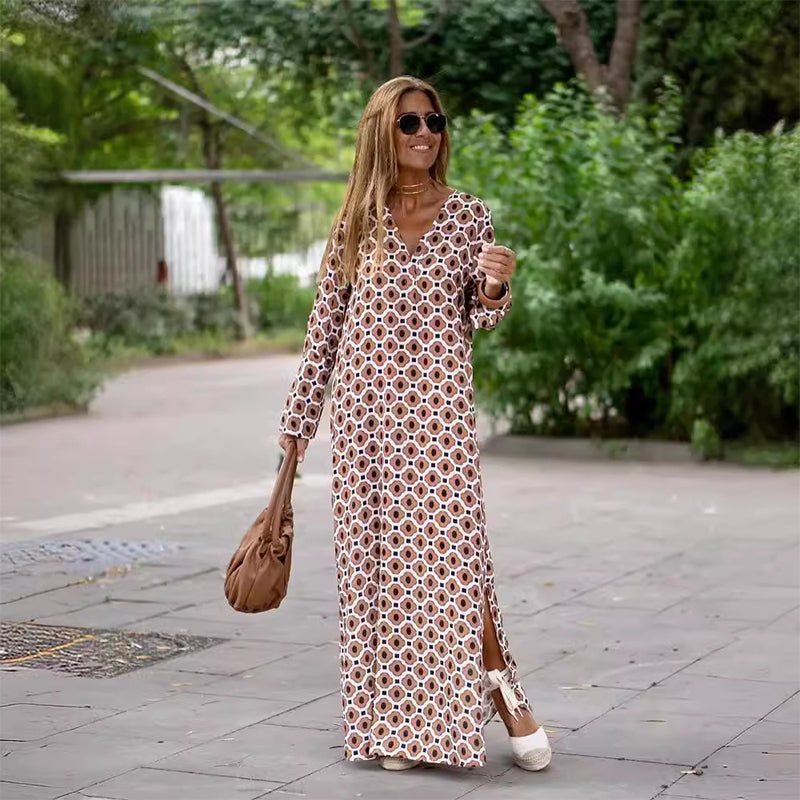 Henar - Abito Boho a Maniche Lunghe con Scollo a V