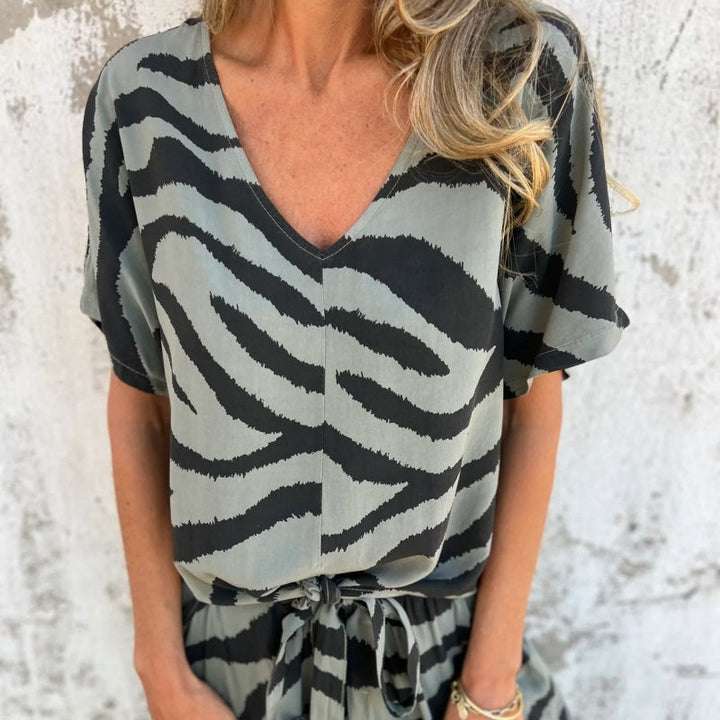 Gilberta - Completo due Pezzi con Top a V e Pantaloni Stampa Zebra