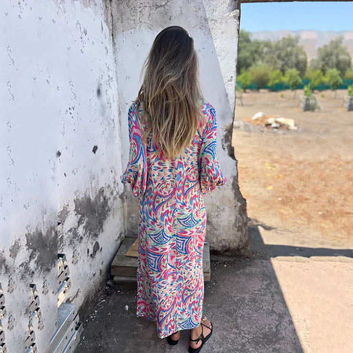 Lowri - Elegante Abito Lungo Con Scollo a V e Tasche