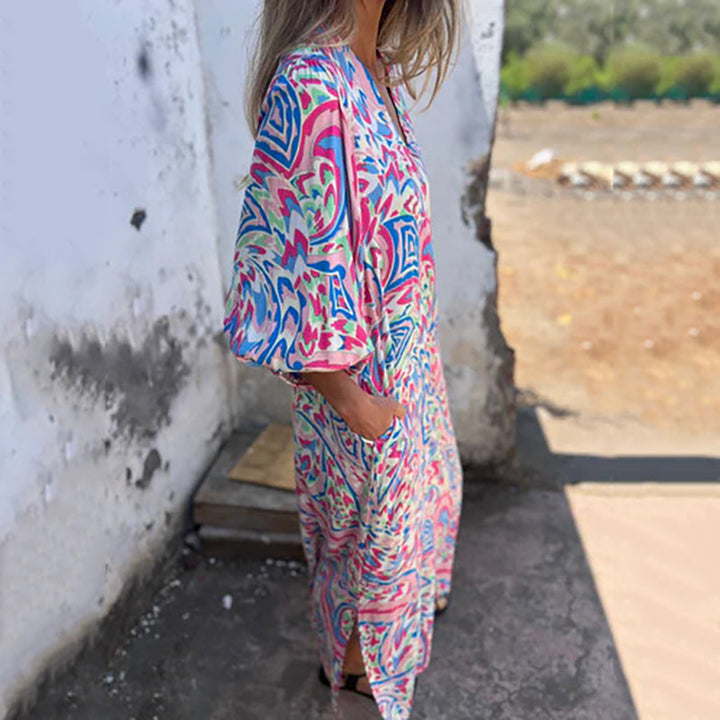Lowri - Elegante Abito Lungo Con Scollo a V e Tasche