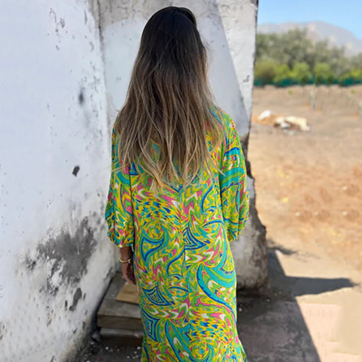 Lowri - Elegante Abito Lungo Con Scollo a V e Tasche