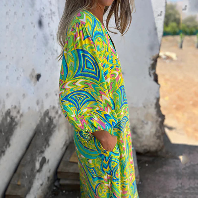 Lowri - Elegante Abito Lungo Con Scollo a V e Tasche