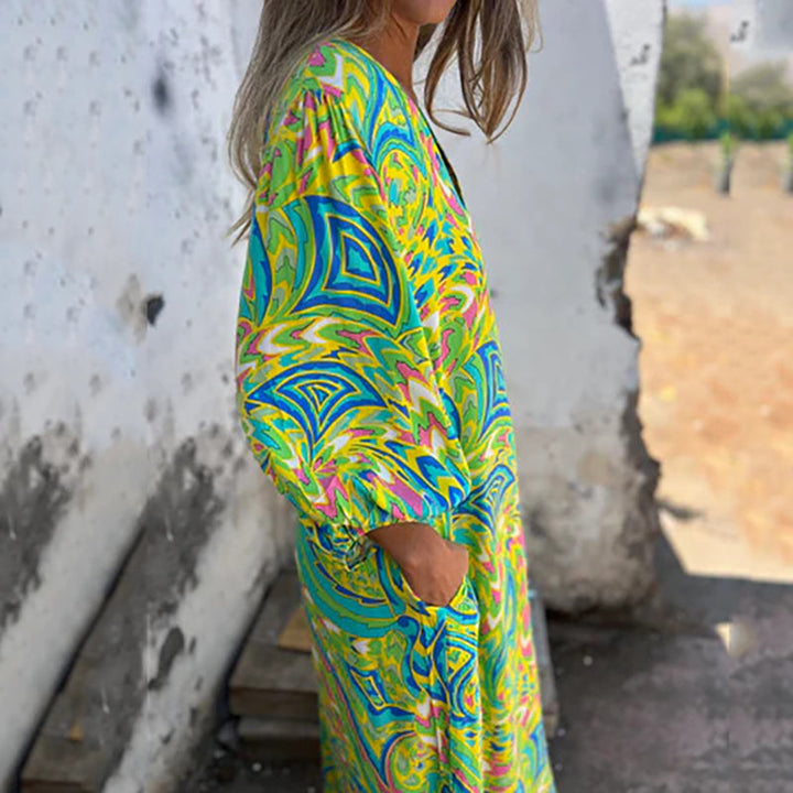 Lowri - Elegante Abito Lungo Con Scollo a V e Tasche