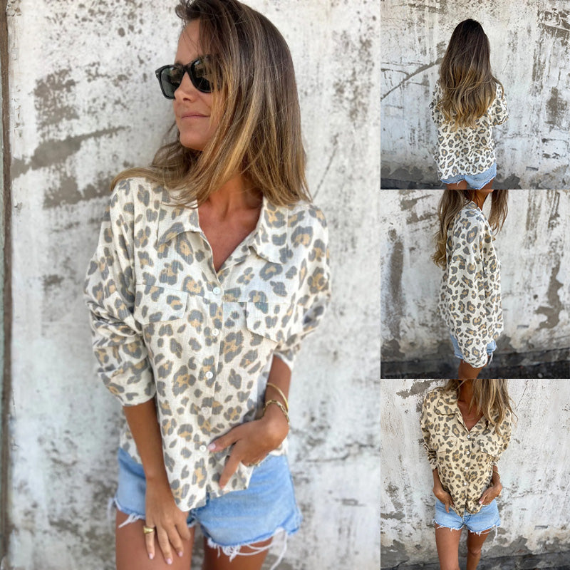 Leely - Camicia stampata Con Colletto e Maniche Lunghe
