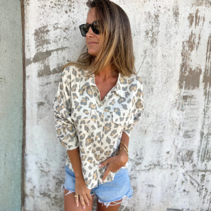 Leely - Camicia stampata Con Colletto e Maniche Lunghe