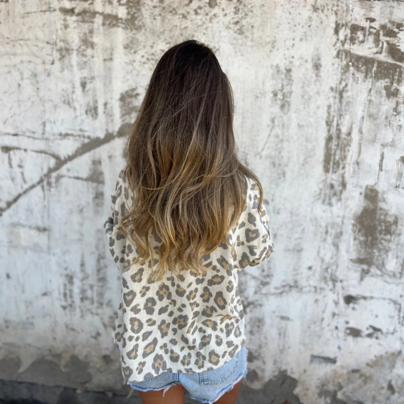 Leely - Camicia stampata Con Colletto e Maniche Lunghe