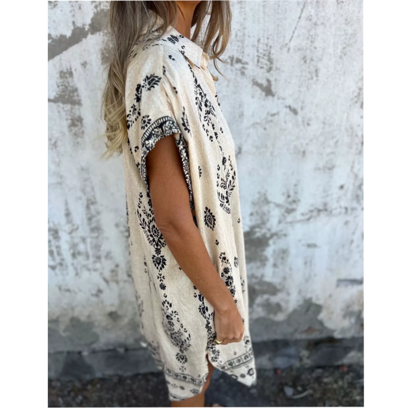 Marjorie - Abito Ampio Con Stampa, Maniche Corte E Tasche