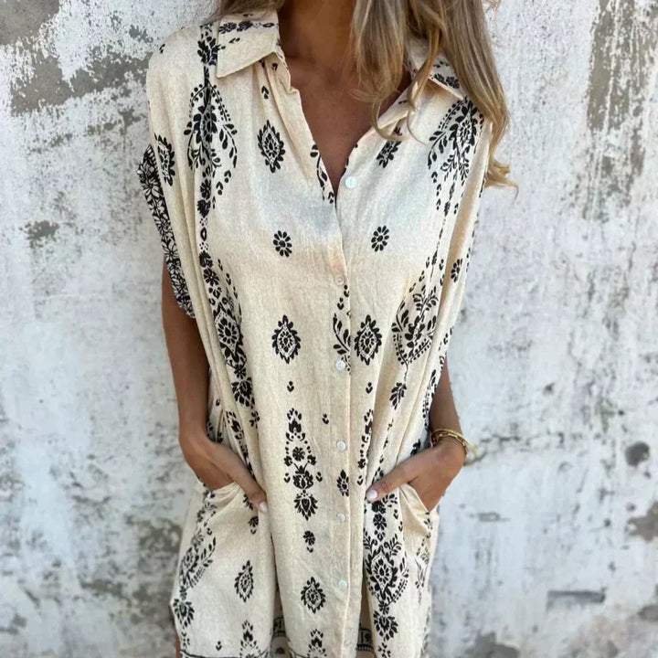 Marjorie - Abito Ampio Con Stampa, Maniche Corte E Tasche