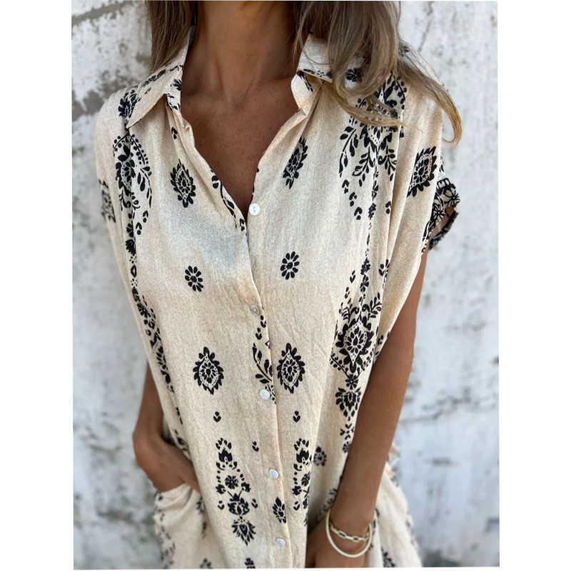 Marjorie - Abito Ampio Con Stampa, Maniche Corte E Tasche