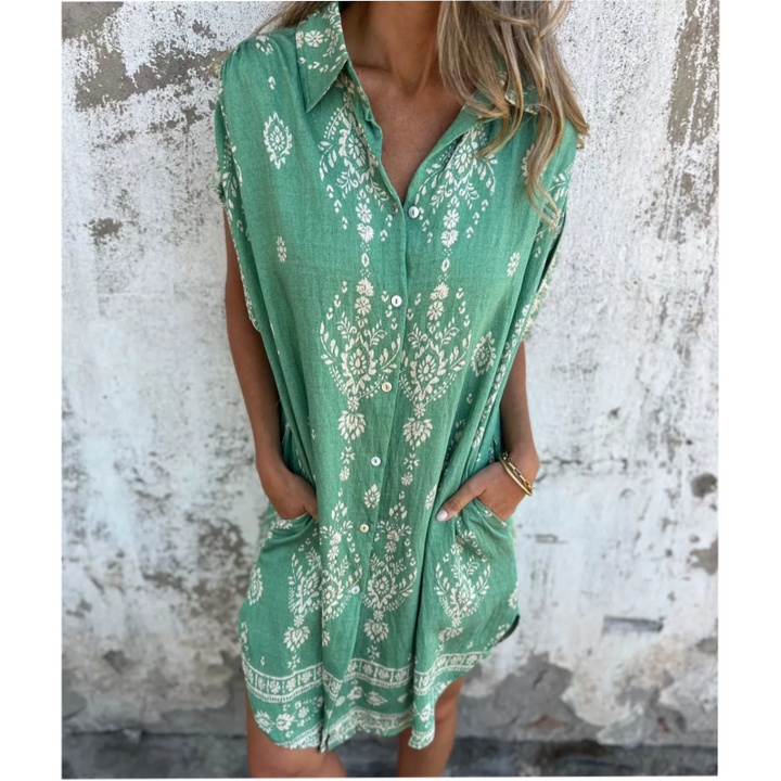 Marjorie - Abito Ampio Con Stampa, Maniche Corte E Tasche