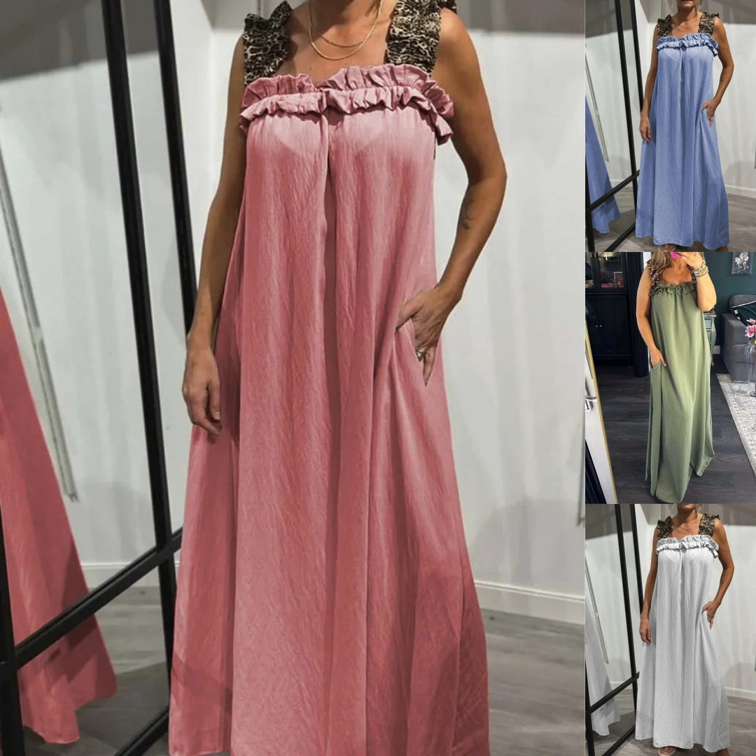 Fiola - Maxi Abito Casual Senza Maniche con Tasche
