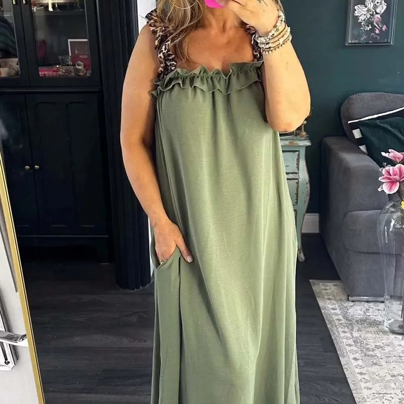 Fiola - Maxi Abito Casual Senza Maniche con Tasche