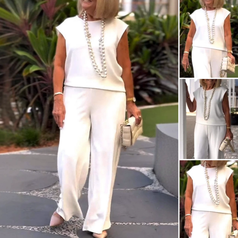 Danelia - Top Senza Maniche e Pantaloni in Misto Cotone e Lino