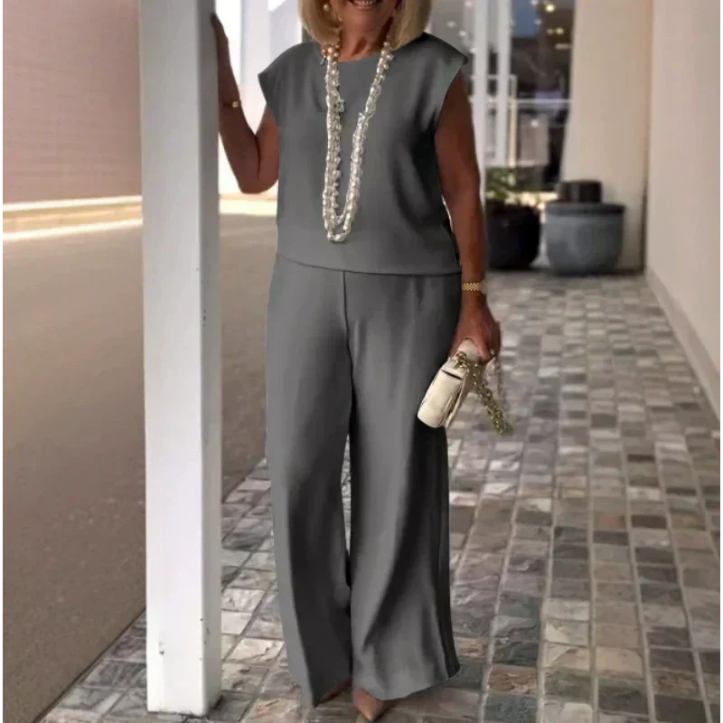 Danelia - Top Senza Maniche e Pantaloni in Misto Cotone e Lino