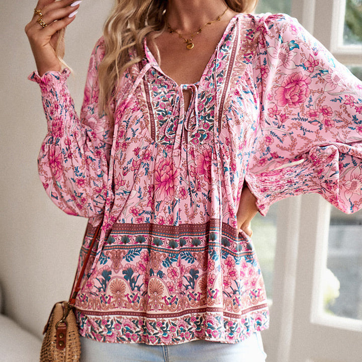 Katia - Camicia Alla Moda Con Scollo a V e Maniche lunghe Stampata