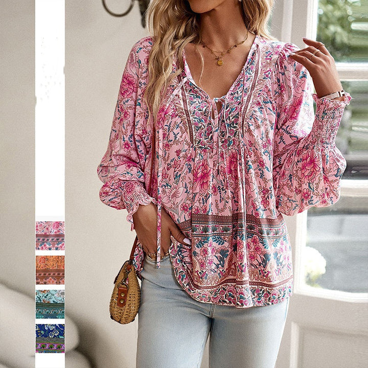 Katia - Camicia Alla Moda Con Scollo a V e Maniche lunghe Stampata