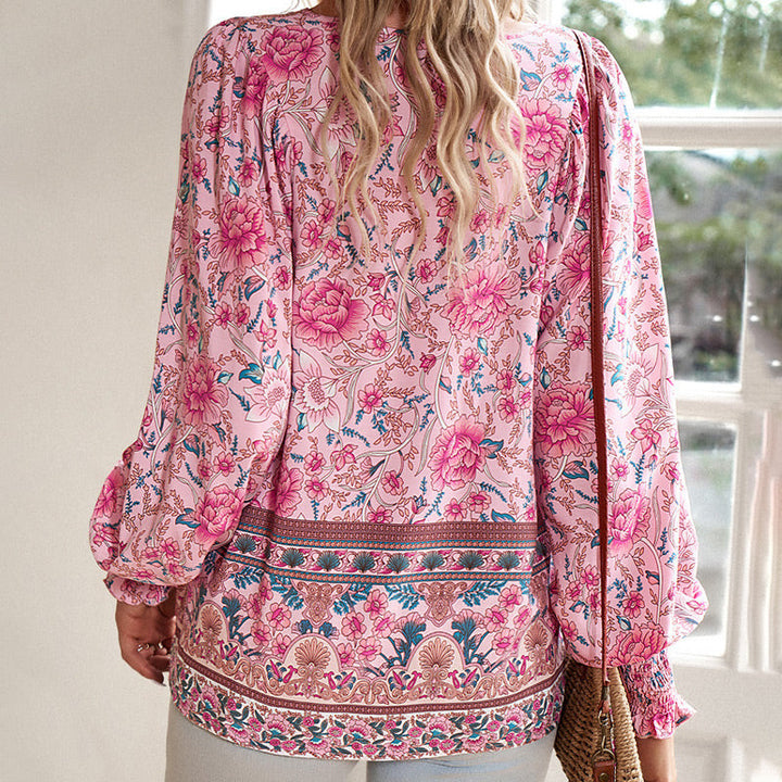 Katia - Camicia Alla Moda Con Scollo a V e Maniche lunghe Stampata