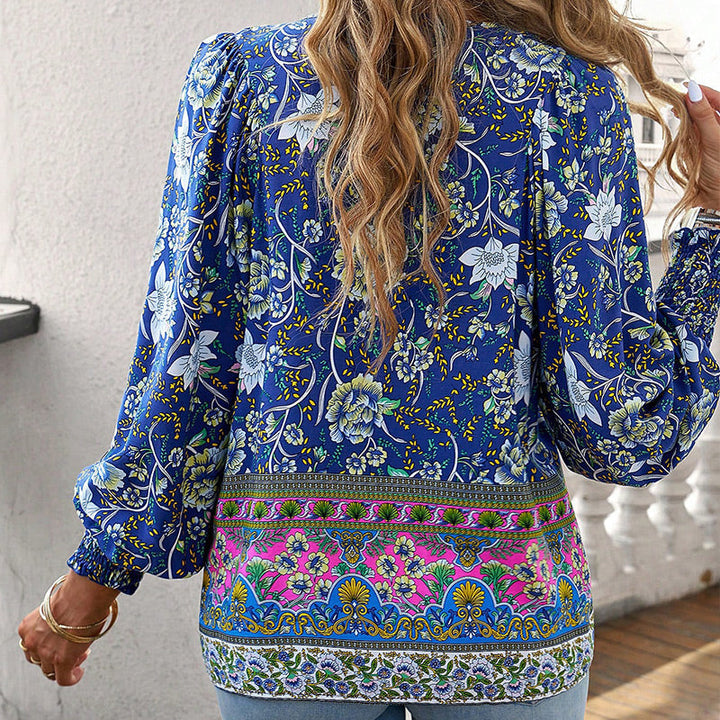 Katia - Camicia Alla Moda Con Scollo a V e Maniche lunghe Stampata