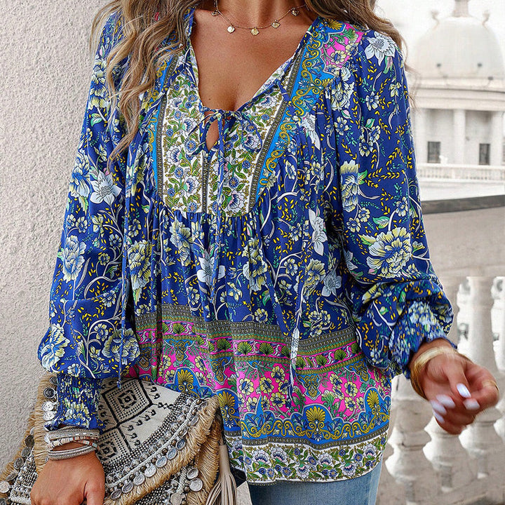 Katia - Camicia Alla Moda Con Scollo a V e Maniche lunghe Stampata