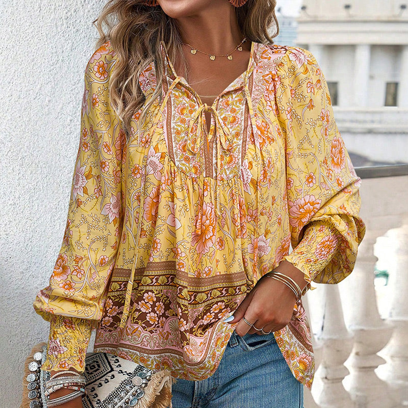 Katia - Camicia Alla Moda Con Scollo a V e Maniche lunghe Stampata
