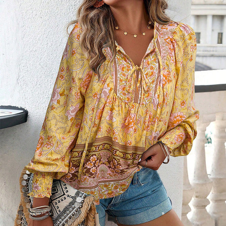 Katia - Camicia Alla Moda Con Scollo a V e Maniche lunghe Stampata