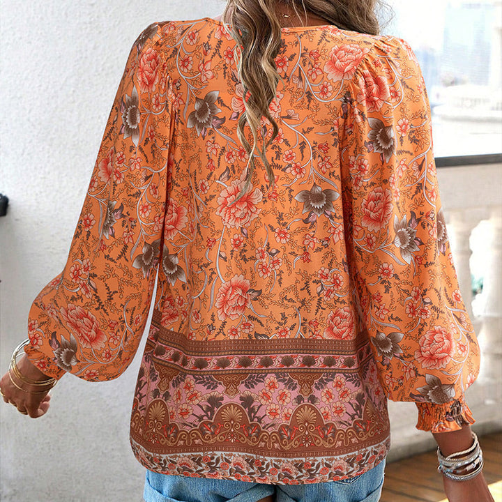 Katia - Camicia Alla Moda Con Scollo a V e Maniche lunghe Stampata